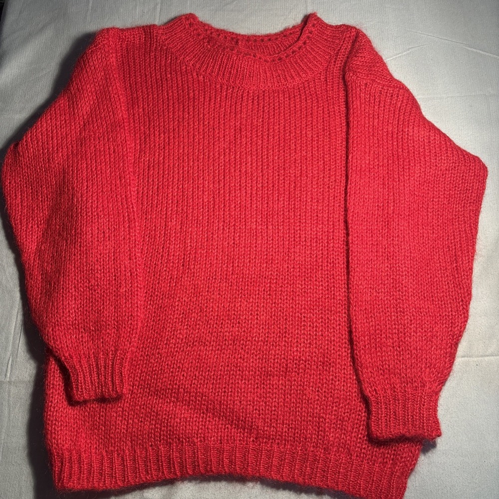 Rafaella Red Mohair Wool Blend Fuzzy Knit Crew Neck Sweater Womens Large L